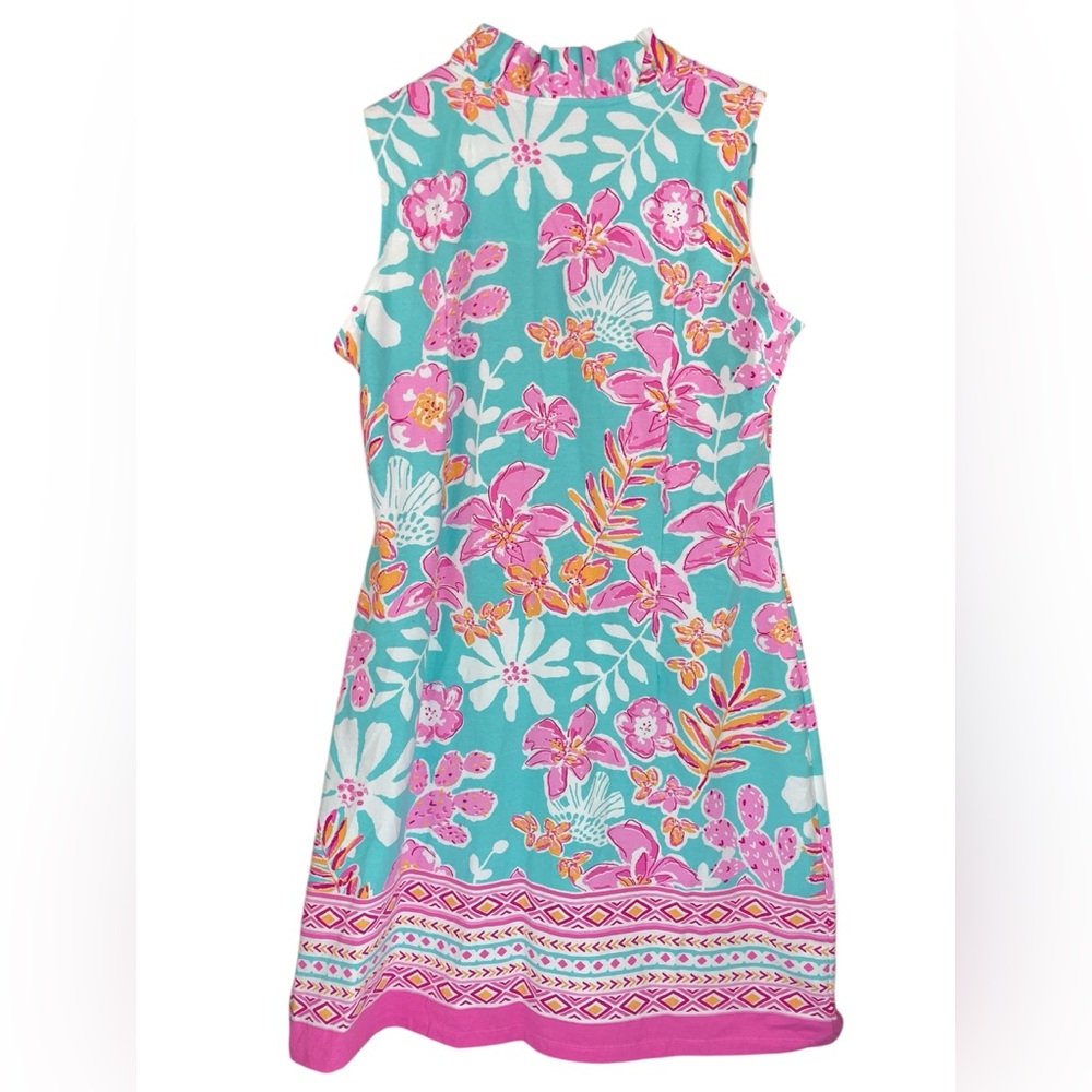 Rezobay Paradise Island Print Cotton Knit Sleeveless Ruffle Dress  NWT - Picture 3 of 9